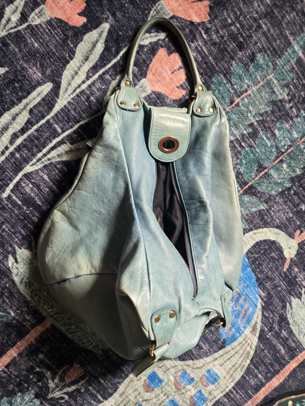 Vintage Y2K Foley + Corinna Teal Green Leather Hobo Shoulder RE Balenciaga City - Picture 5 of 17